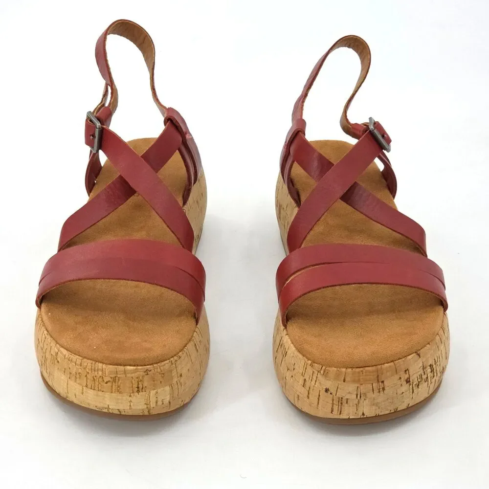 Lucky Brand Jacobean Platform Leather Sandals Womens Size 8.5 Boho Summer Granny